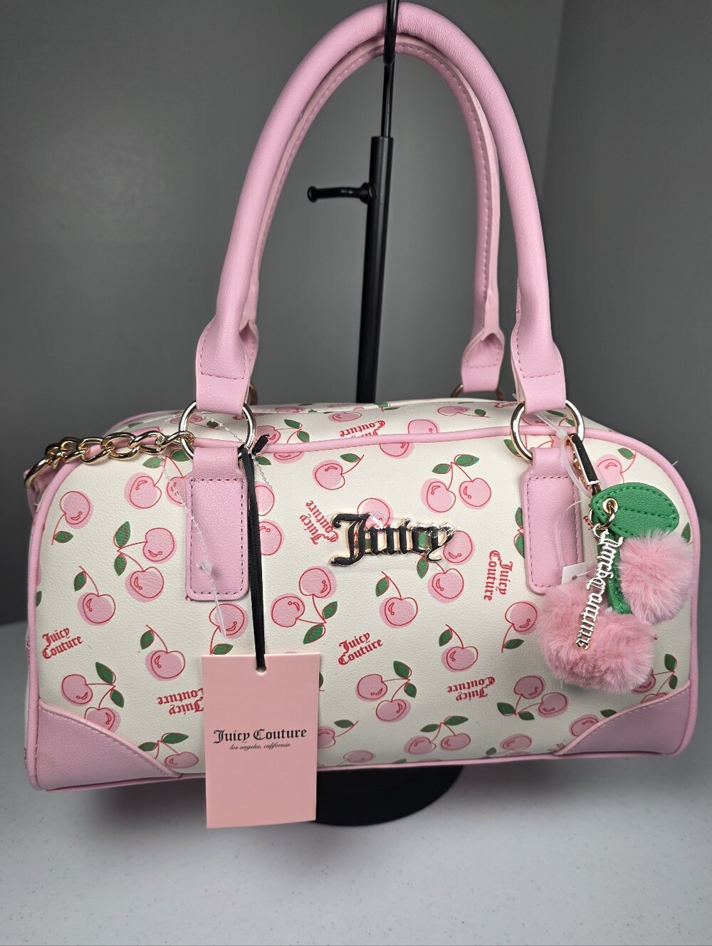 Juicy Couture Pink & Cream Cherry Print Satchel